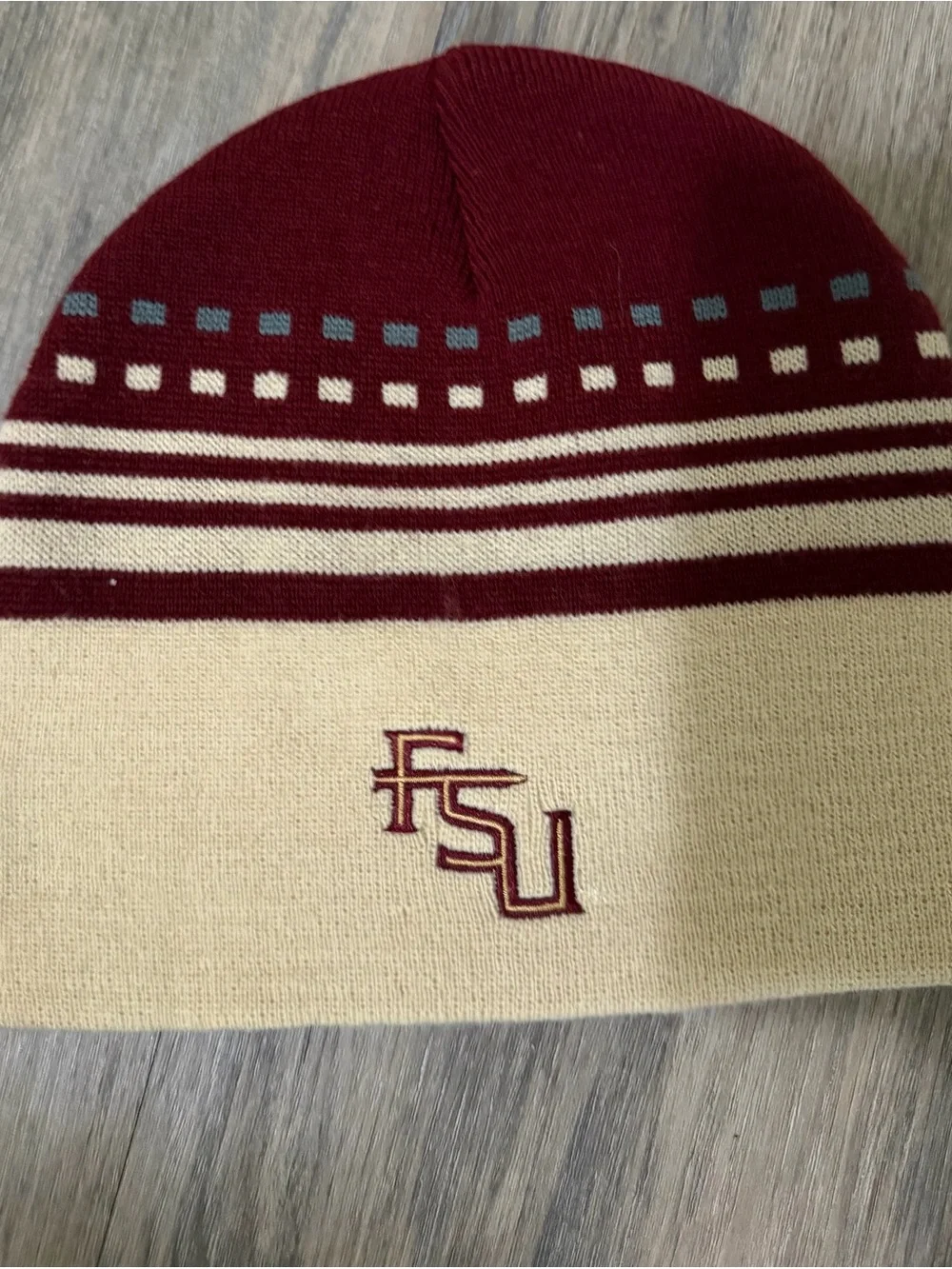 Ladies Beanie, Scarf & Mitten Set in Garnet and Cream